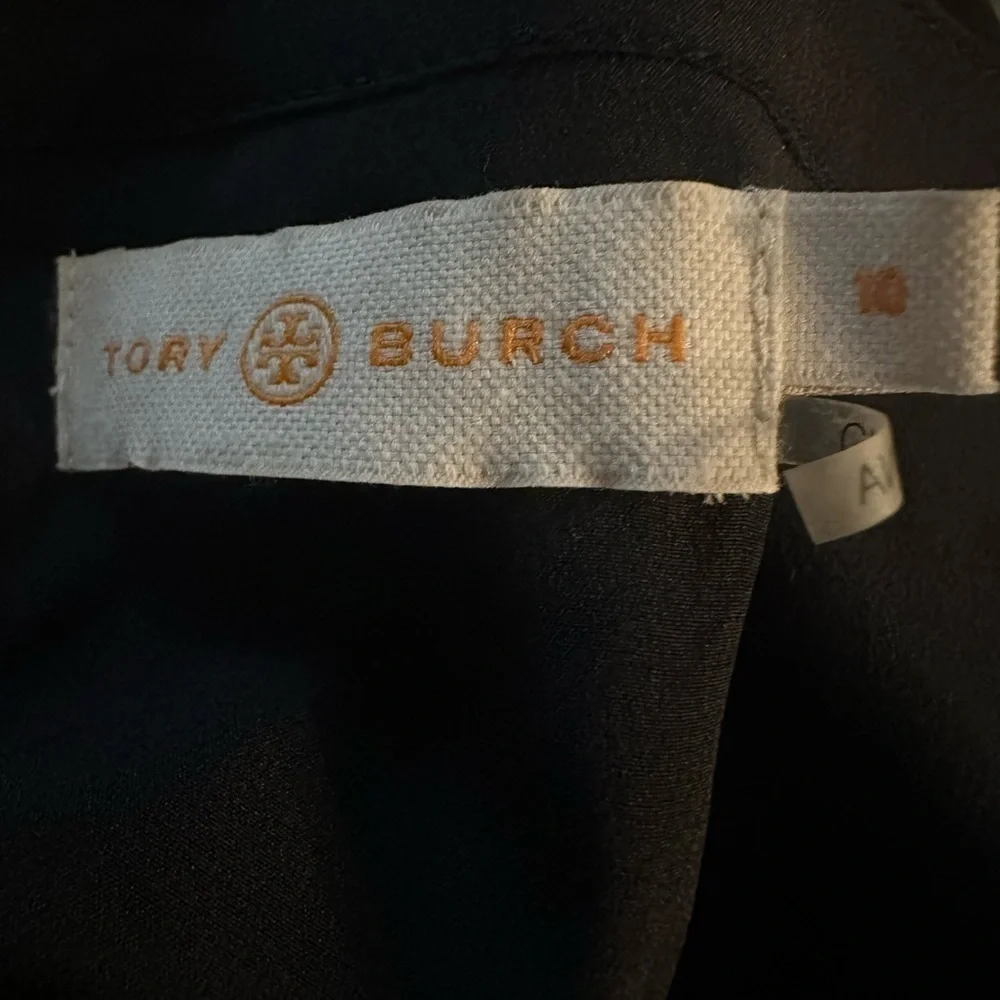 Tory Burch Chic Olive Green Blouse with Black Trim size 10